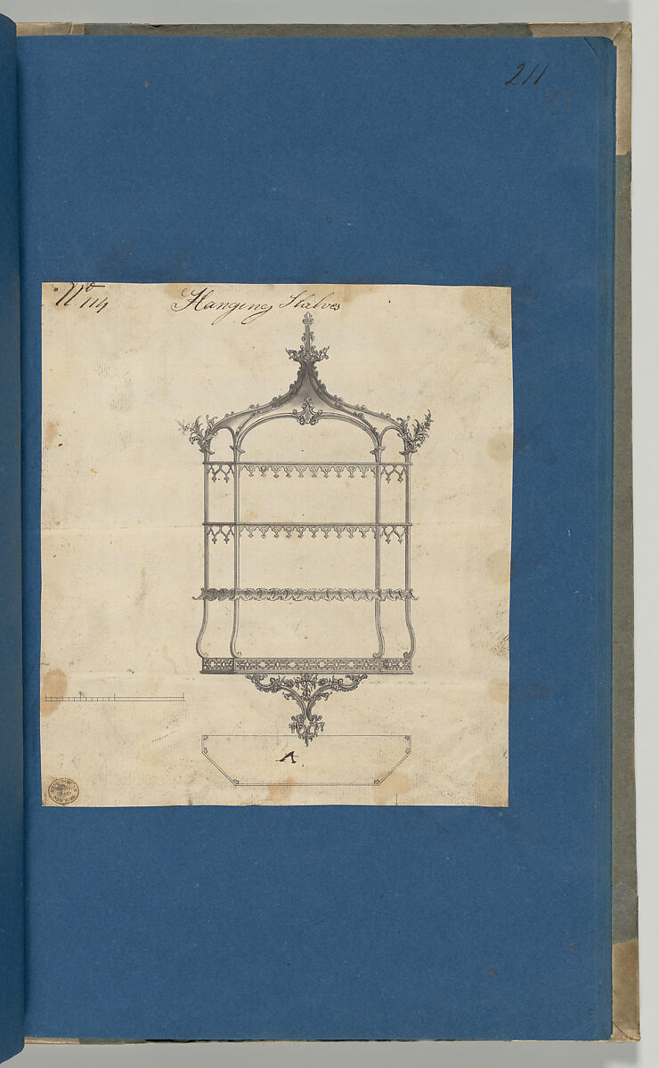 Hanging Shelves, from Chippendale Drawings, Vol. II, Thomas Chippendale (British, baptised Otley, West Yorkshire 1718–1779 London), Black ink, gray wash