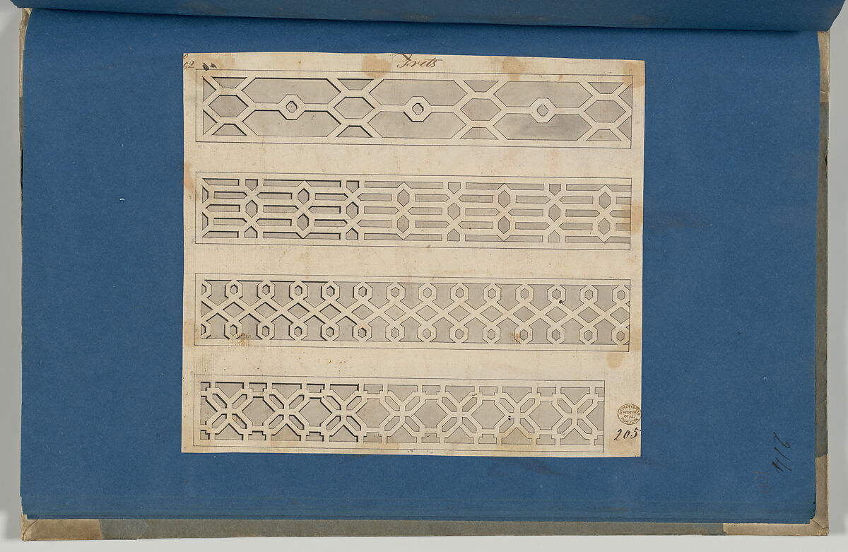 Frets, from Chippendale Drawings, Vol. II, Thomas Chippendale (British, baptised Otley, West Yorkshire 1718–1779 London), Black ink, gray wash