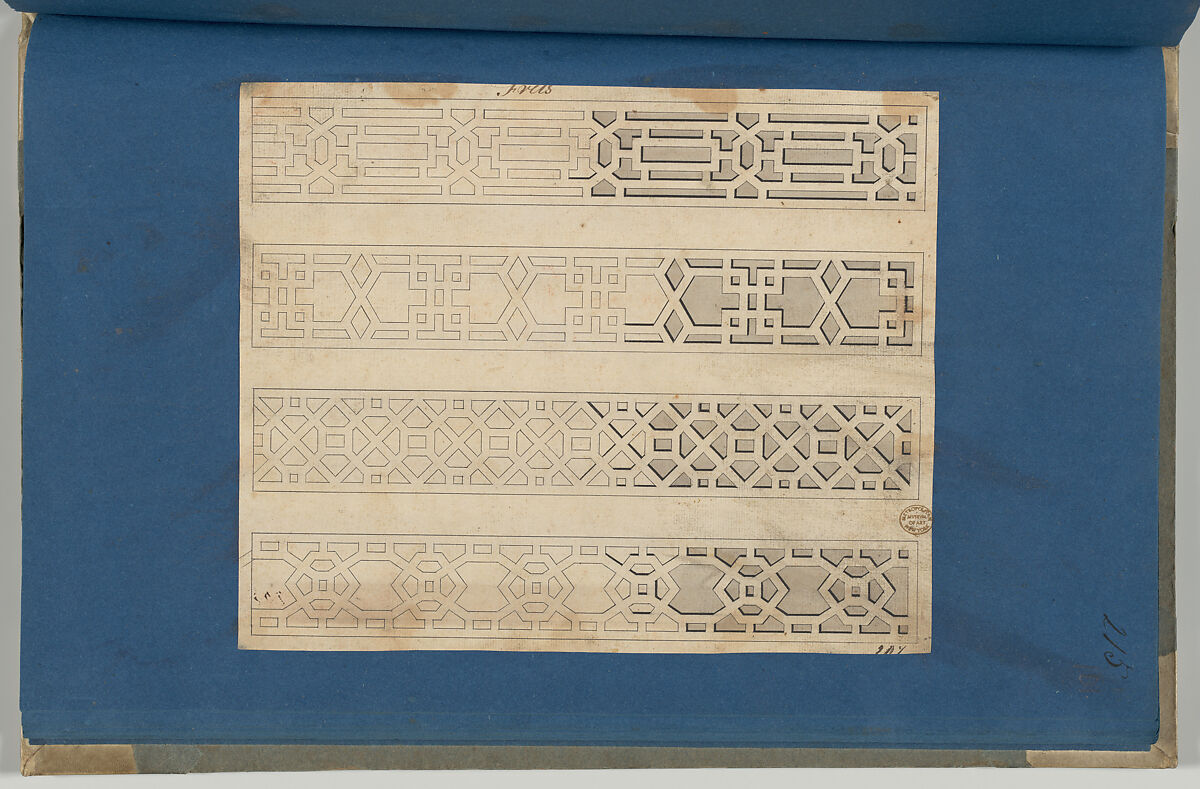 Frets, from Chippendale Drawings, Vol. II, Thomas Chippendale (British, baptised Otley, West Yorkshire 1718–1779 London), Black ink, gray wash
