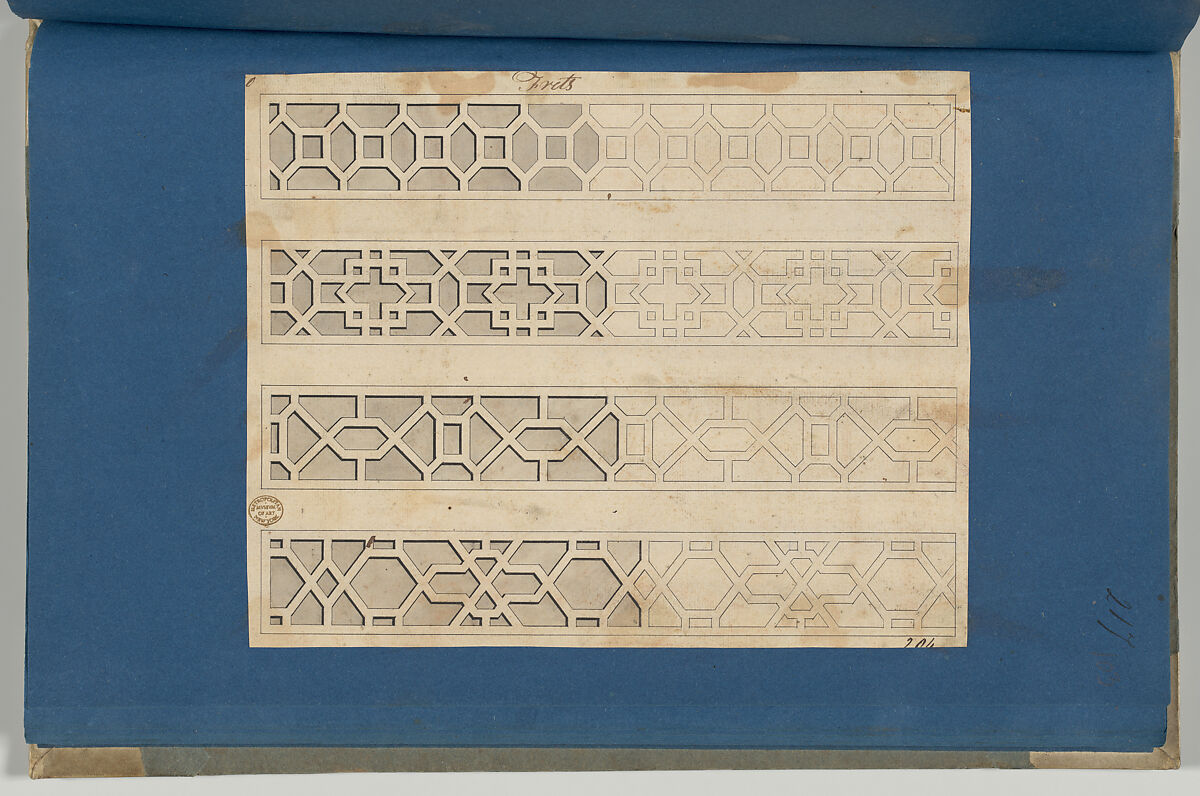 Frets, from Chippendale Drawings, Vol. II, Thomas Chippendale (British, baptised Otley, West Yorkshire 1718–1779 London), Black ink, gray wash