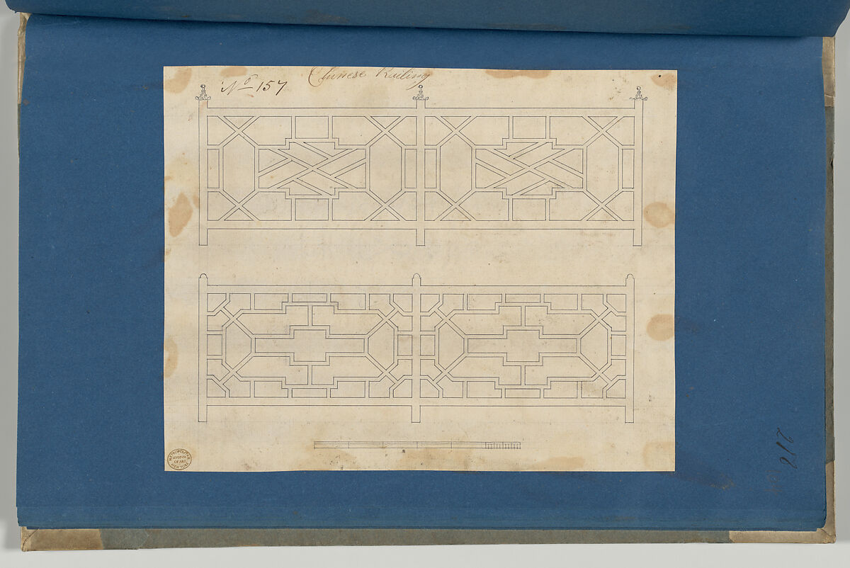 Chinese Railing, from Chippendale Drawings, Vol. II, Thomas Chippendale (British, baptised Otley, West Yorkshire 1718–1779 London), Black ink
