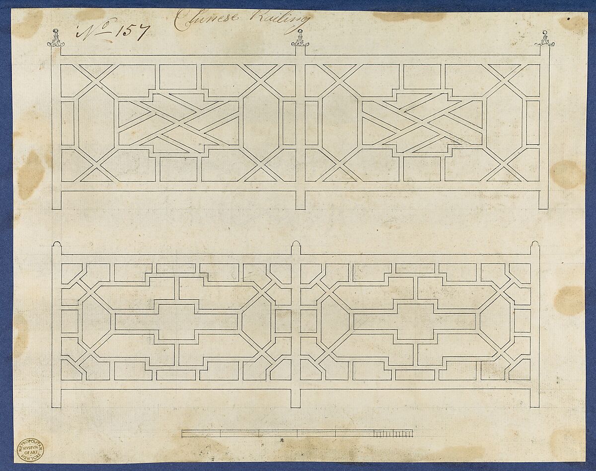 Chinese Railing, from Chippendale Drawings, Vol. II, Thomas Chippendale (British, baptised Otley, West Yorkshire 1718–1779 London), Black ink 