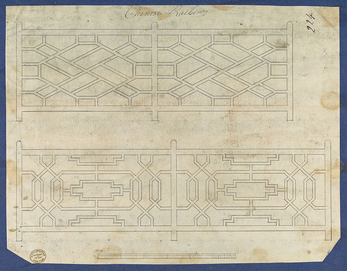 Chinese Railing, from Chippendale Drawings, Vol. II, Thomas Chippendale (British, baptised Otley, West Yorkshire 1718–1779 London), Black ink 