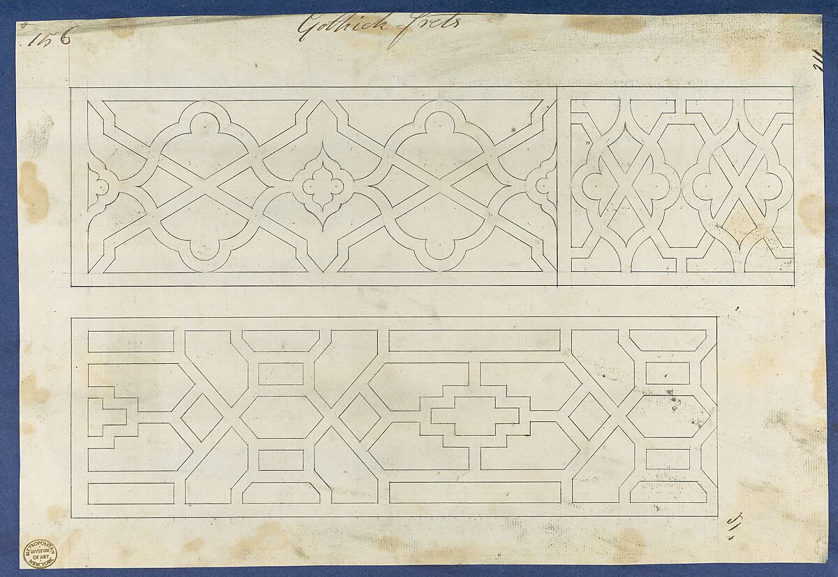 Gothic Frets, from Chippendale Drawings, Vol. II, Thomas Chippendale (British, baptised Otley, West Yorkshire 1718–1779 London), Black ink 