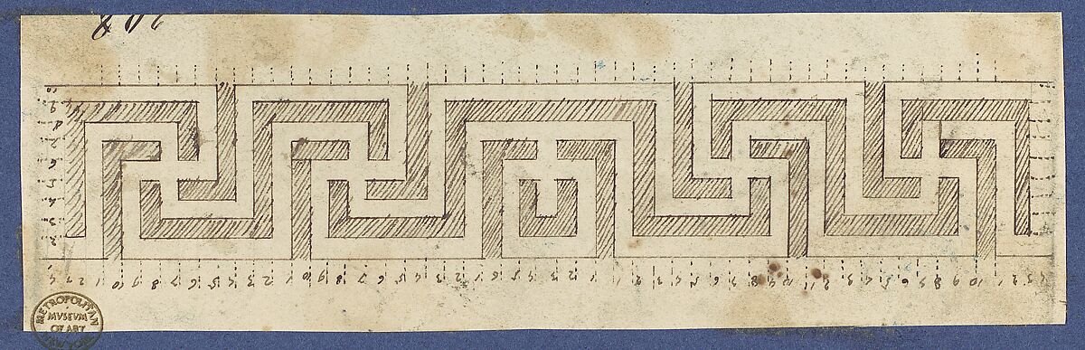 Fret, from Chippendale Drawings, Vol. II- ca. 1760–70. Design for a fret with a Greek motif, not published in Thomas Chippendale's 'Gentleman and Cabinet Maker's Director.'