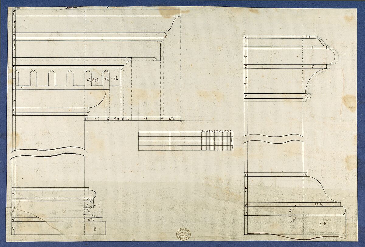 Moldings for Gothic Library Bookcase, from Chippendale Drawings, Vol. II, Thomas Chippendale (British, baptised Otley, West Yorkshire 1718–1779 London), Black ink 