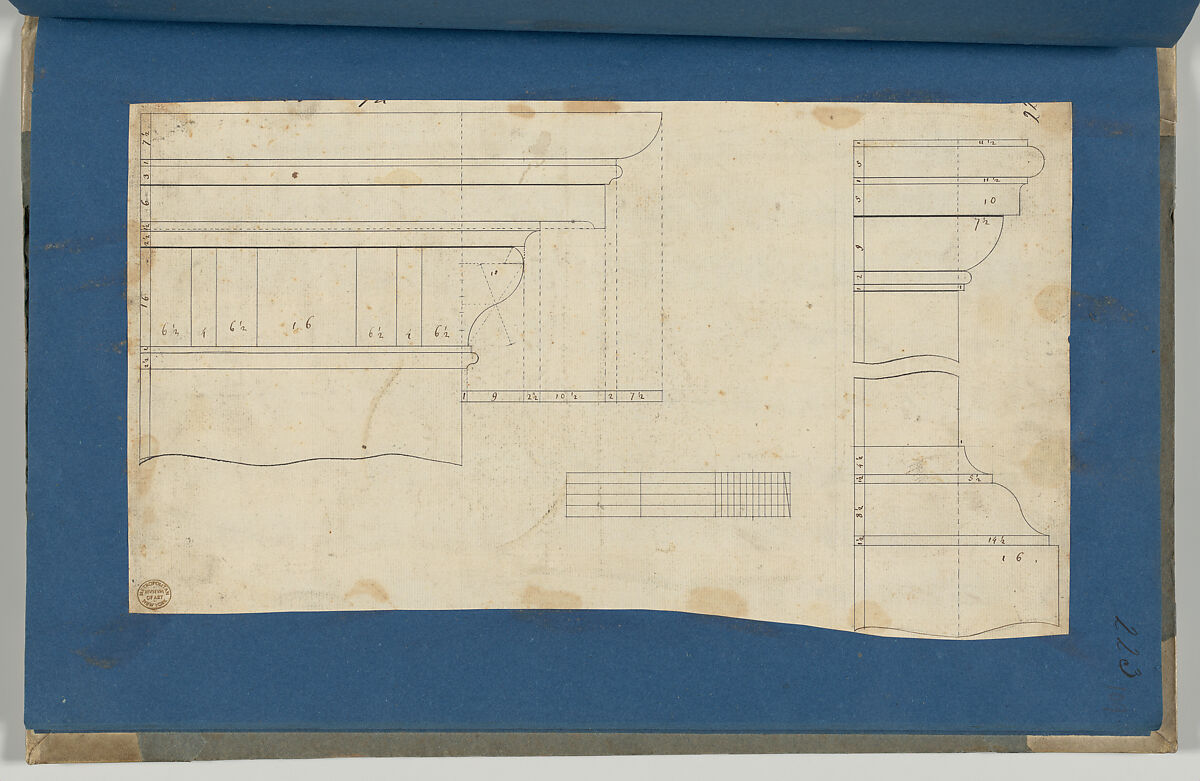 Moldings for Gothic Library Bookcase, from Chippendale Drawings, Vol. II, Thomas Chippendale (British, baptised Otley, West Yorkshire 1718–1779 London), Black ink