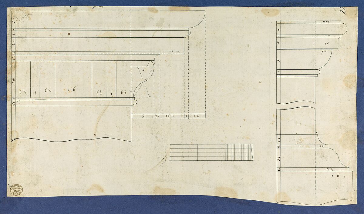 Moldings for Gothic Library Bookcase, from Chippendale Drawings, Vol. II, Thomas Chippendale (British, baptised Otley, West Yorkshire 1718–1779 London), Black ink 
