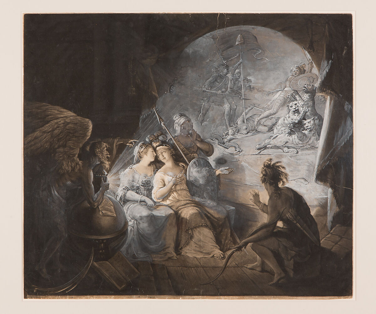 The Tea-Tax-Tempest (The Oracle), John Dixon (Irish (active England), ca. 1740–1811), Mezzotint with gouache; scratched proof 