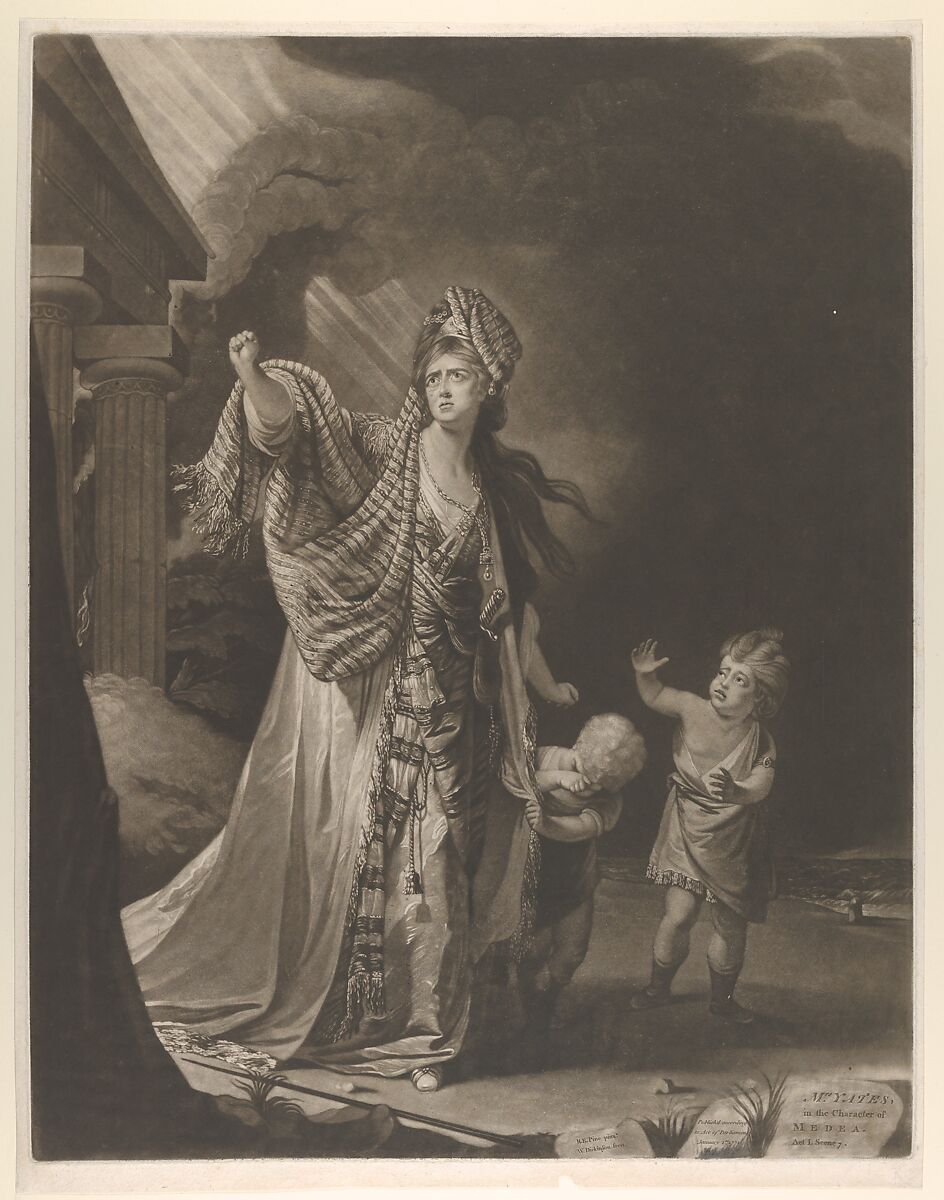 Mrs. Yates in the Characer of Medea, William Dickinson (British, London? 1746/47?–1823 Paris), Mezzotint 