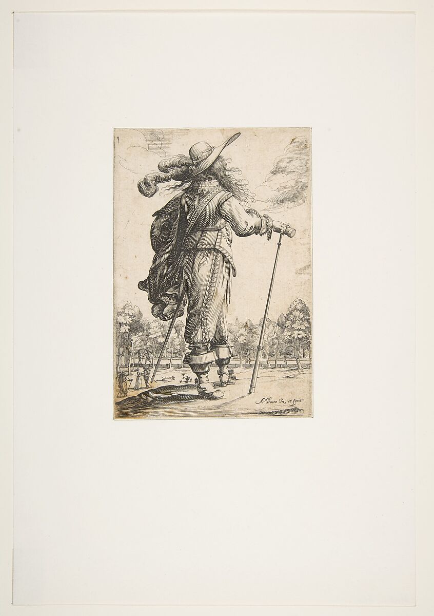 A Man Seen from the Back Leaning on a Croquet Mallet (Le Jouer de mail), Abraham Bosse (French, Tours 1602/04–1676 Paris), Etching; first state of two (Duplessis)