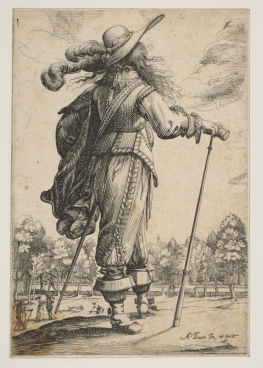 A Man Seen from the Back Leaning on a Croquet Mallet (Le Jouer de mail), Abraham Bosse (French, Tours 1602/04–1676 Paris), Etching; first state of two (Duplessis) 
