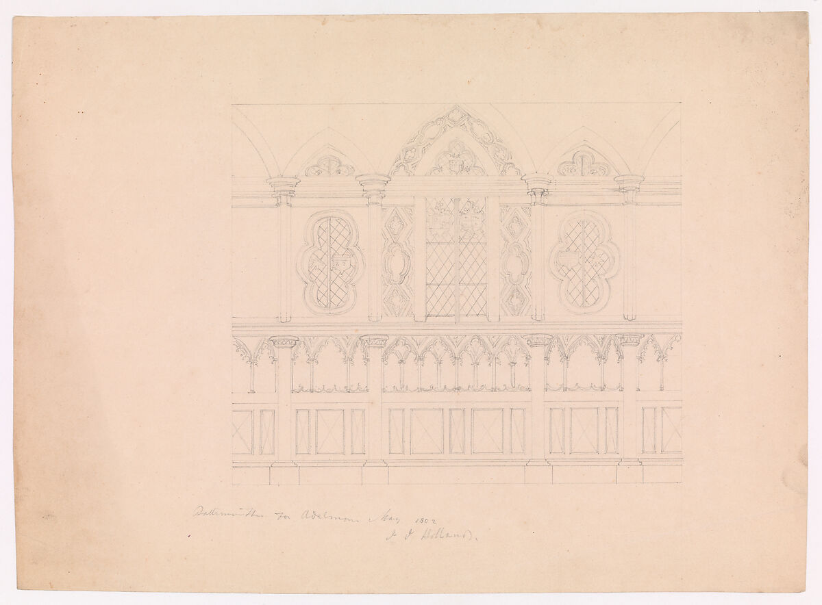 Design for a Side Chapel in the Gothic Style, for Adelmorn the Outlaw, John Joseph Holland (American (born England), London 1776–1820 New York), Graphite 