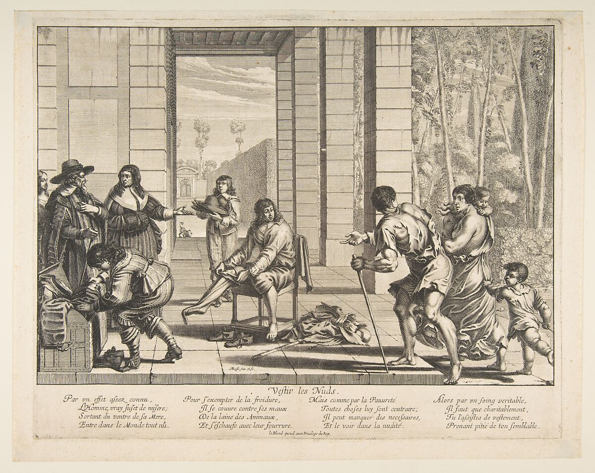 Clothing Beggars (Vêtir les nus), Abraham Bosse (French, Tours 1602/04–1676 Paris), Etching 