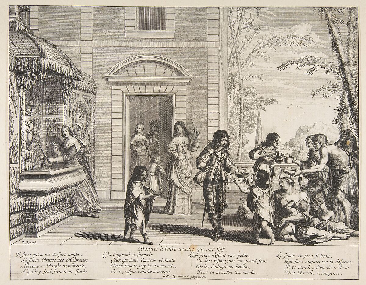 Giving Drink to the Thirsty (Donner à boire à ceux qui ont soif), Abraham Bosse (French, Tours 1602/04–1676 Paris), Etching; first state of two (Join-Lambert and Préaud) 