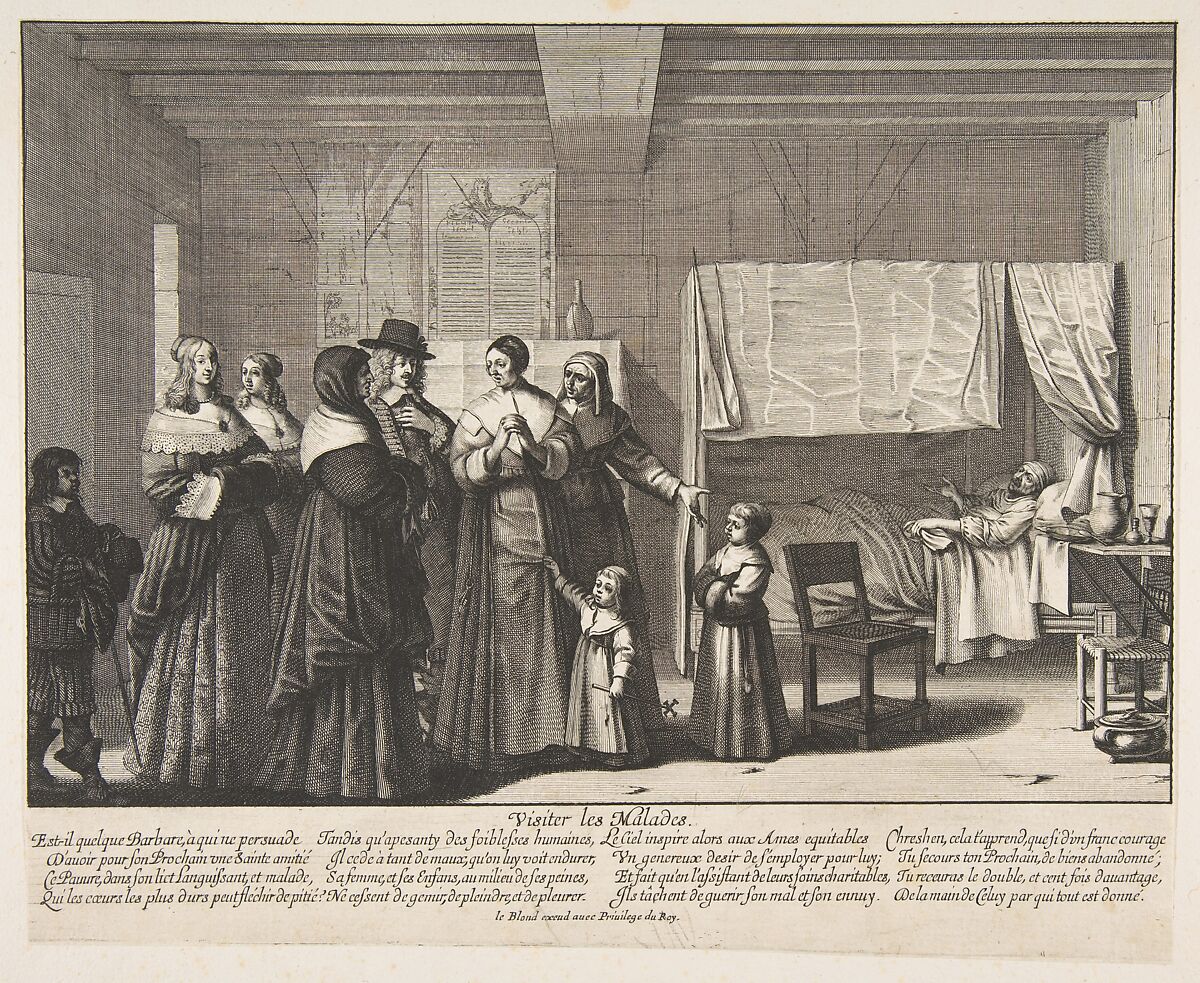 Visiting the Sick (Visiter les malades), Abraham Bosse (French, Tours 1602/04–1676 Paris), Etching and engraving; first state of two (Join-Lambert and Préaud) 
