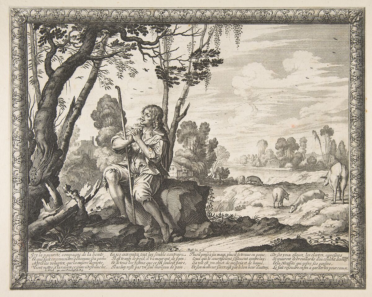 The Prodigal Son Guarding Pigs (L'Enfant prodigue garde les cochons), Abraham Bosse (French, Tours 1602/04–1676 Paris), Etching 