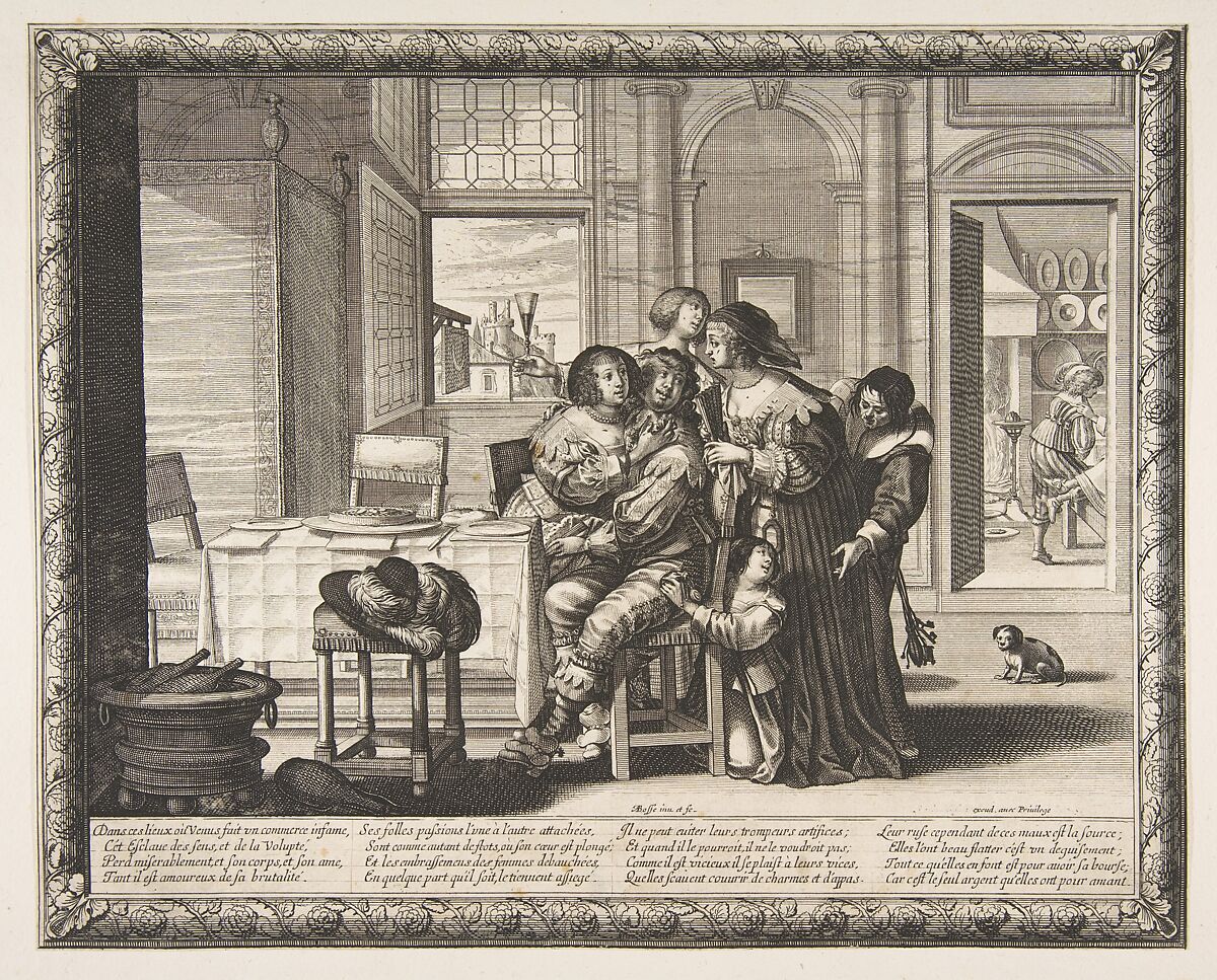 The Prodigal Son in a House of Ill Repute (L'Enfant prodigue dans une maison de débauche, version couvert), Abraham Bosse (French, Tours 1602/04–1676 Paris), Etching; third state of three (Join-Lambert and Préaud) 