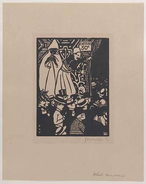 The World's Fair IV: The Street of Algiers, Félix Vallotton (Swiss, Lausanne 1865–1925 Paris), Woodcut on tinted Japan paper 