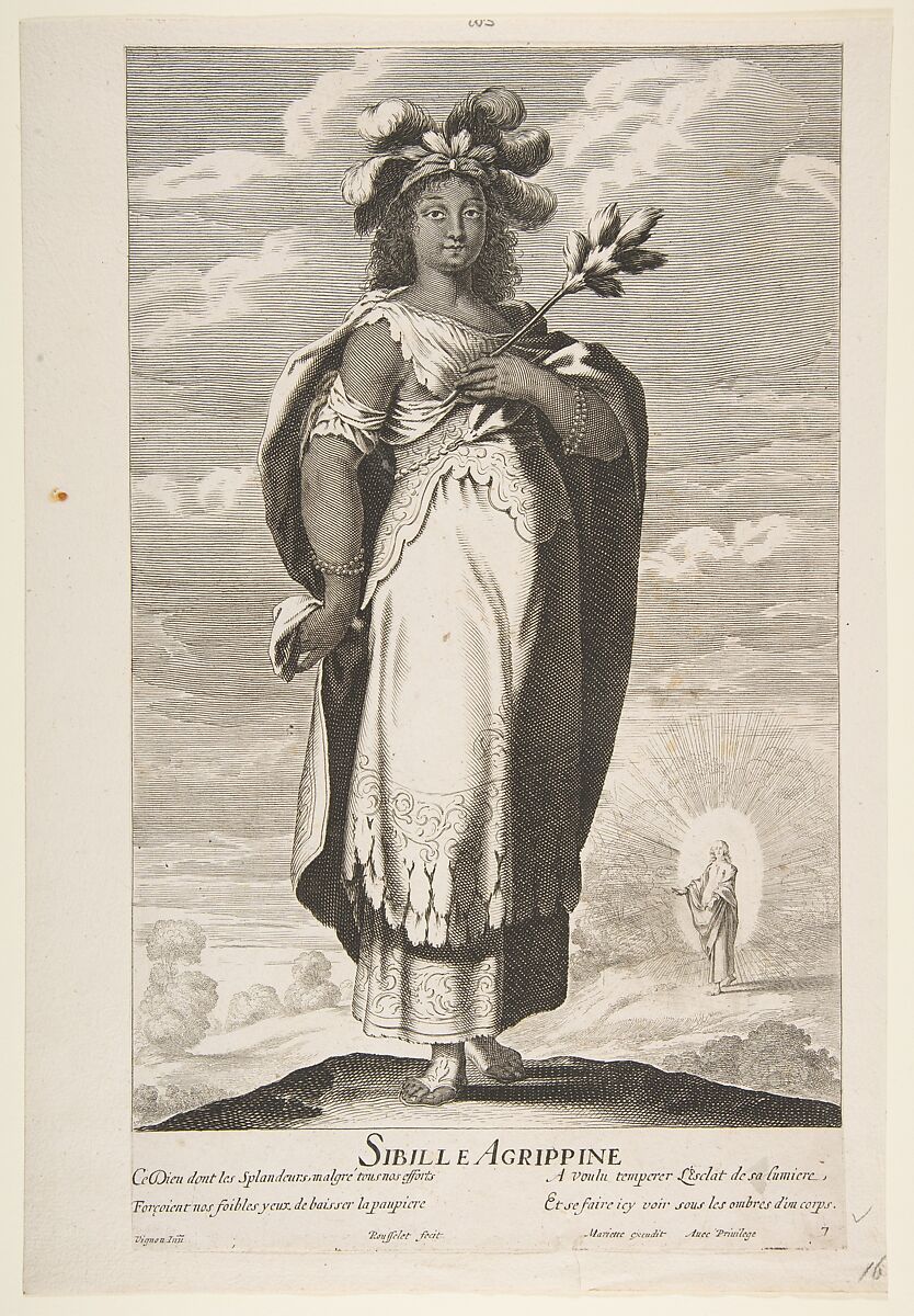 Sibylle Agrippa, Gilles Rousselet (French, Paris 1614–1686 Paris), Engraving (figure by Rousselet) and etching (background by Bosse) 