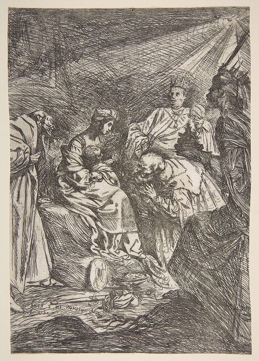 The Adoration of the Magi, Claude Vignon (French, Tours 1593–1670 Paris), Etching in reverse; first state of two (Pacht Bassani) 