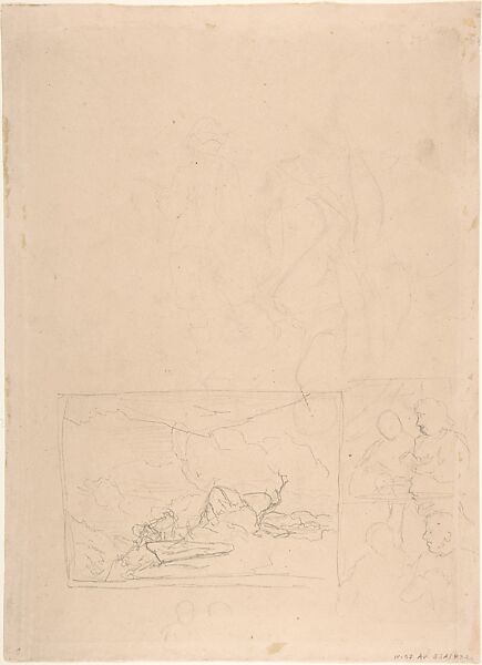 Portrait of a Woman (Mrs. von Kobestein?); verso: Sketches of two or three compositions, including a landscape, Hans Thoma (German, Bernau im Schwarzwald 1839–1924 Karlsruhe), Pen and brush and brown-gray ink.