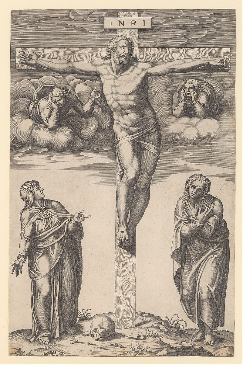 Crucifixion, after Michelangelo, Attributed to Nicolas Beatrizet (French, Lunéville 1515–ca. 1566 Rome (?)), Engraving 