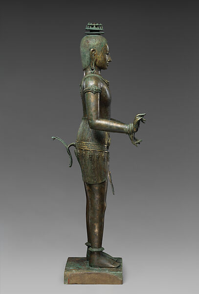 Standing Shiva (?), Gilt-copper alloy, silver inlay, Thailand
