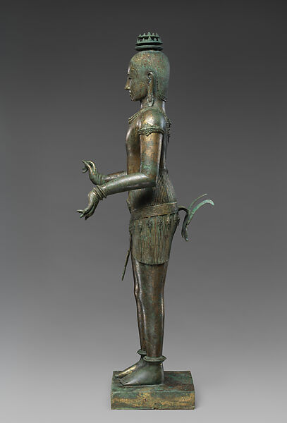 Standing Shiva (?), Gilt-copper alloy, silver inlay, Thailand