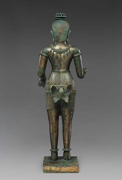 Standing Shiva (?), Gilt-copper alloy, silver inlay, Thailand