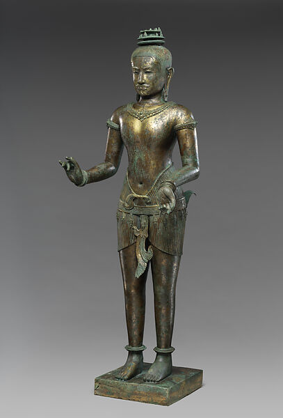 Standing Shiva (?), Gilt-copper alloy, silver inlay, Thailand