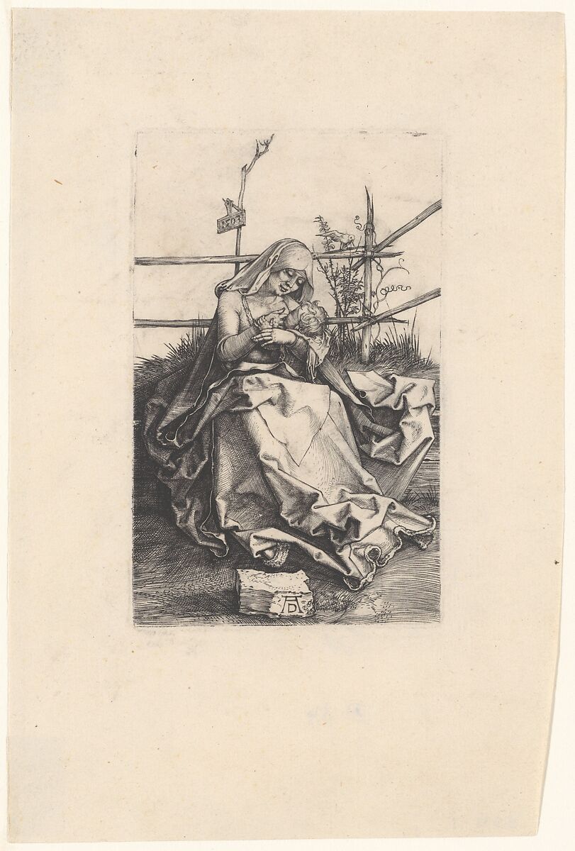 Virgin and Child on a Grassy Bench, Albrecht Dürer (German, Nuremberg 1471–1528 Nuremberg), Engraving