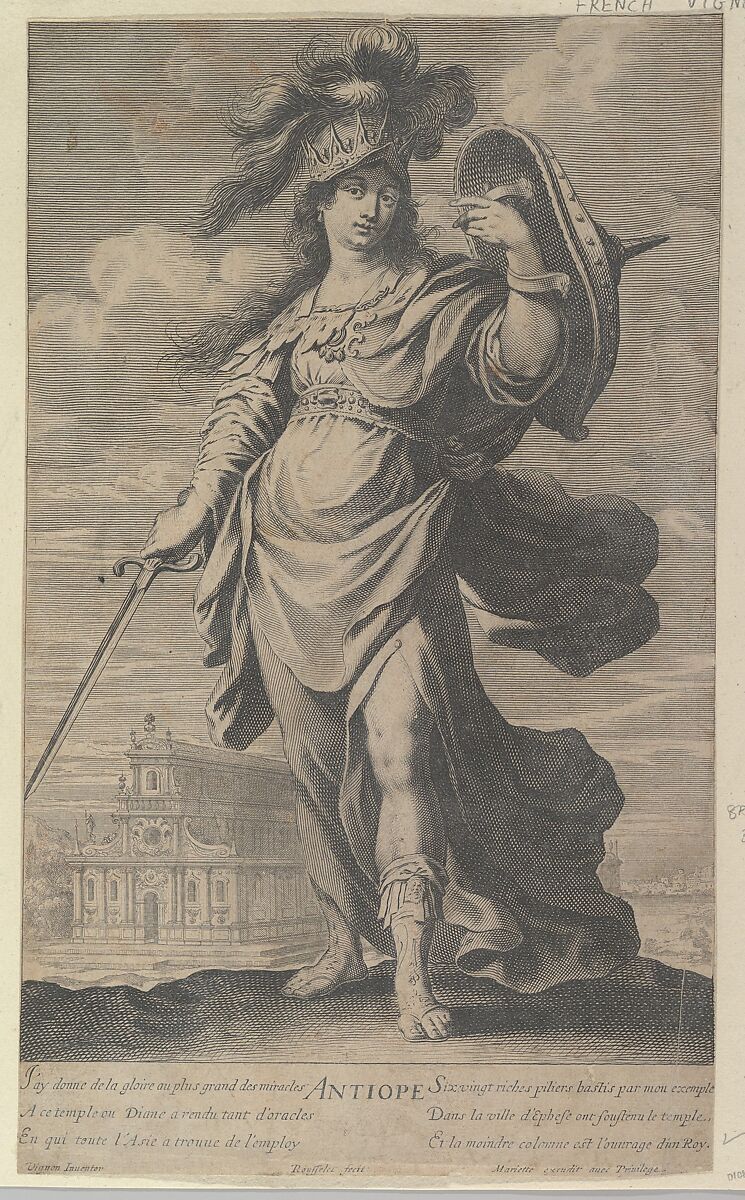 Antiope, Gilles Rousselet (French, Paris 1614–1686 Paris), Engraving (figure by Rousselet) and etching (background by Bosse) 