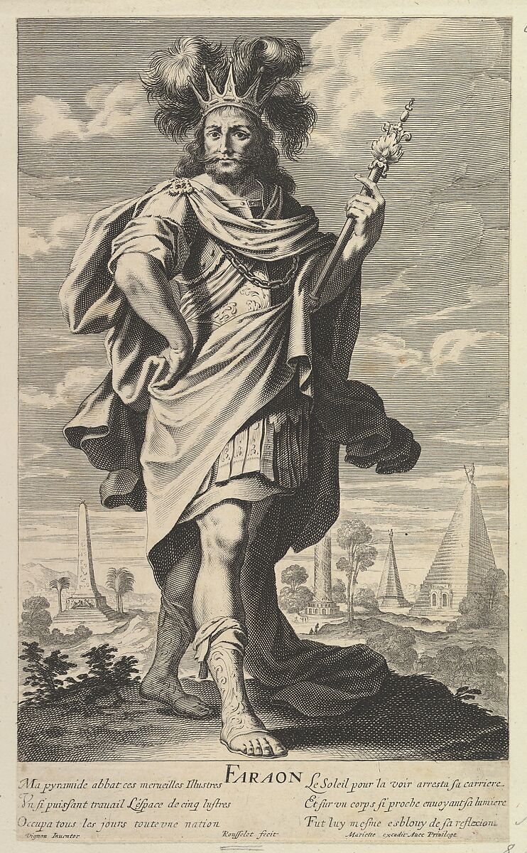 Pharaon, Gilles Rousselet (French, Paris 1614–1686 Paris), Engraving (figure by Rousselet) and etching (background by Bosse) 