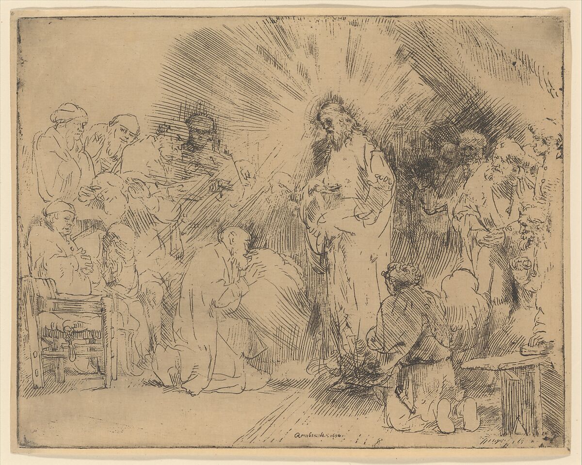 Christ Appearing to the Apostles, Rembrandt (Rembrandt van Rijn)  Dutch, Etching and drypoint, very light plate tone