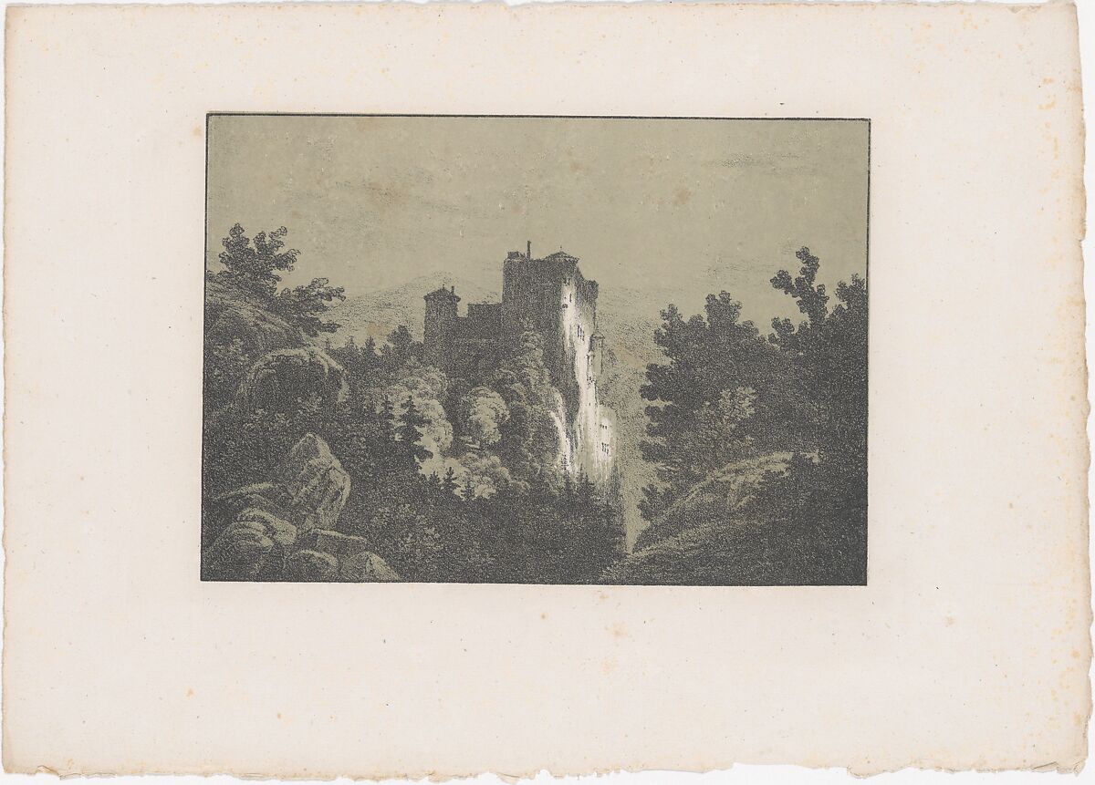 Ruins of a Castle, Karl Blechen (German, Cottbus 1798–1840 Berlin), Tone lithograph printed in black and grayish green 