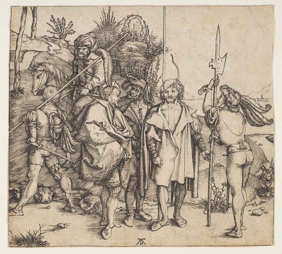 Five Foot Soldiers and a Mounted Turk, Albrecht Dürer (German, Nuremberg 1471–1528 Nuremberg), Engraving 
