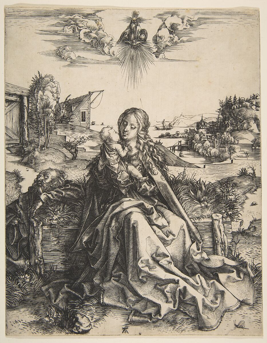 Holy Family with a Dragonfly, Albrecht Dürer (German, Nuremberg 1471–1528 Nuremberg), Engraving 