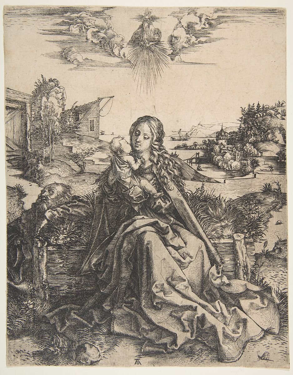 Holy Family with a Dragonfly, Albrecht Dürer (German, Nuremberg 1471–1528 Nuremberg), Engraving 