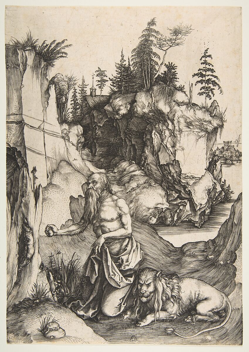 Saint Jerome Penitent in the Wilderness, Albrecht Dürer (German, Nuremberg 1471–1528 Nuremberg), Engraving; second state of two 