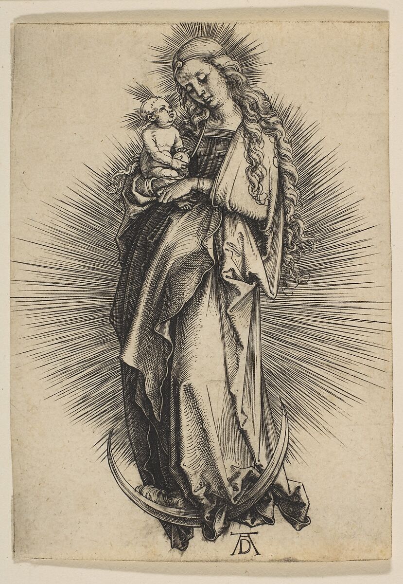 The Virgin on the Crescent, Albrecht Dürer (German, Nuremberg 1471–1528 Nuremberg), Engraving 