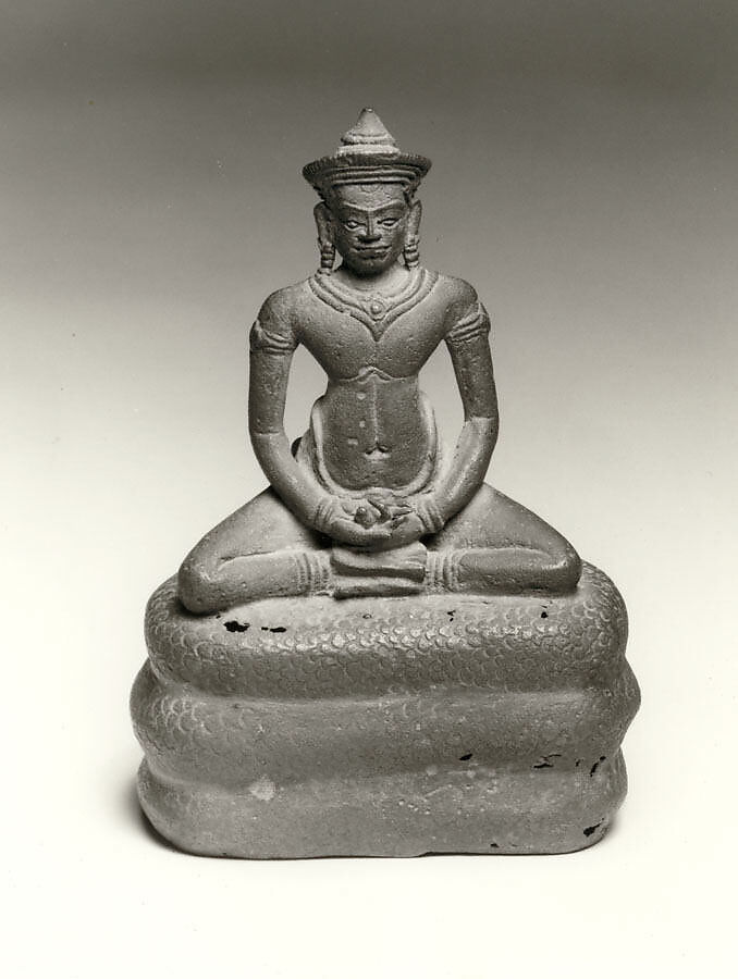 Buddha Seated on the Coils of a Naga, Bronze, Cambodia or Thailand 