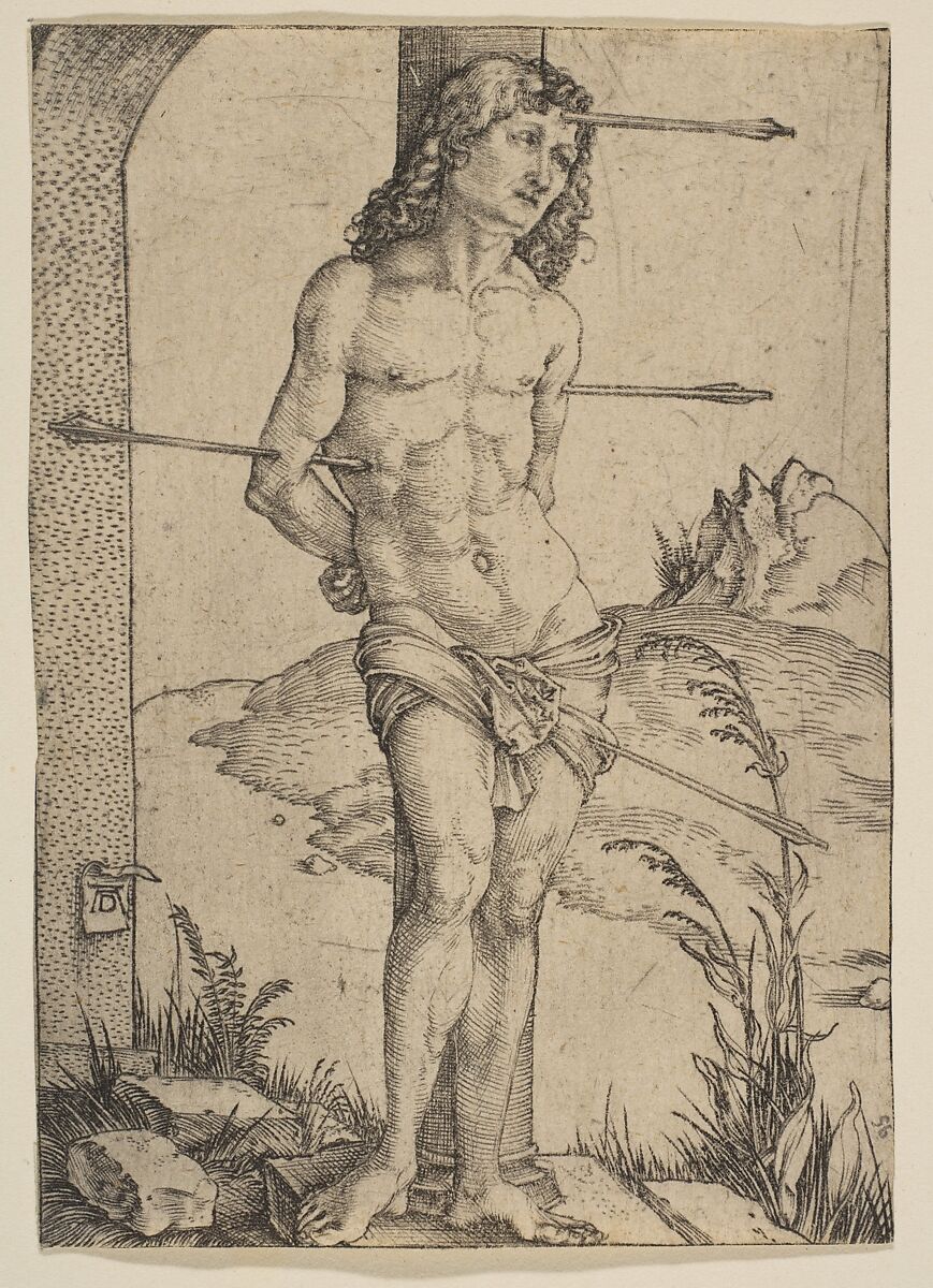 Saint Sebastian Bound to the Column, Albrecht Dürer (German, Nuremberg 1471–1528 Nuremberg), Engraving 