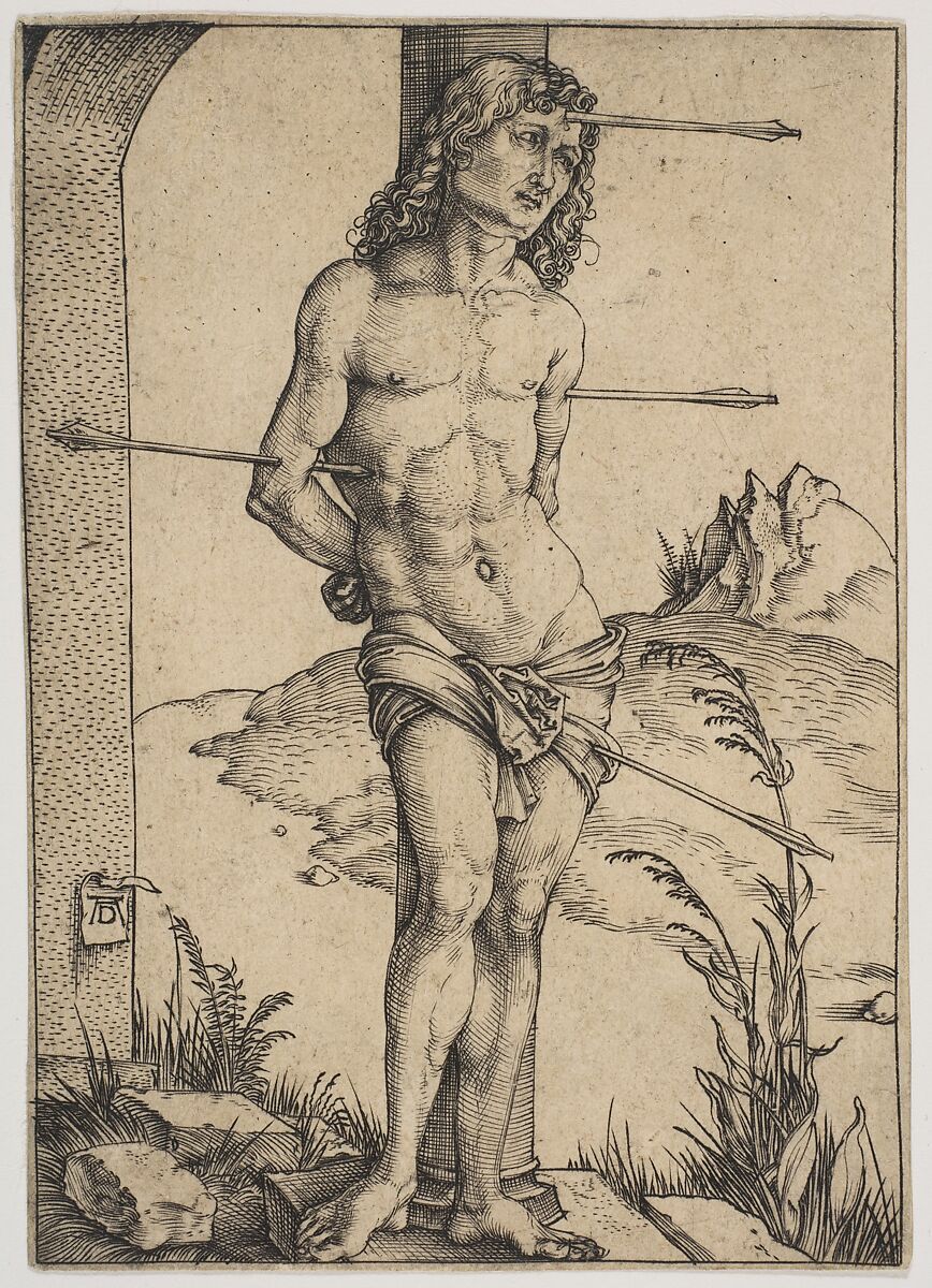 Saint Sebastian Bound to the Column, Albrecht Dürer (German, Nuremberg 1471–1528 Nuremberg), Engraving 