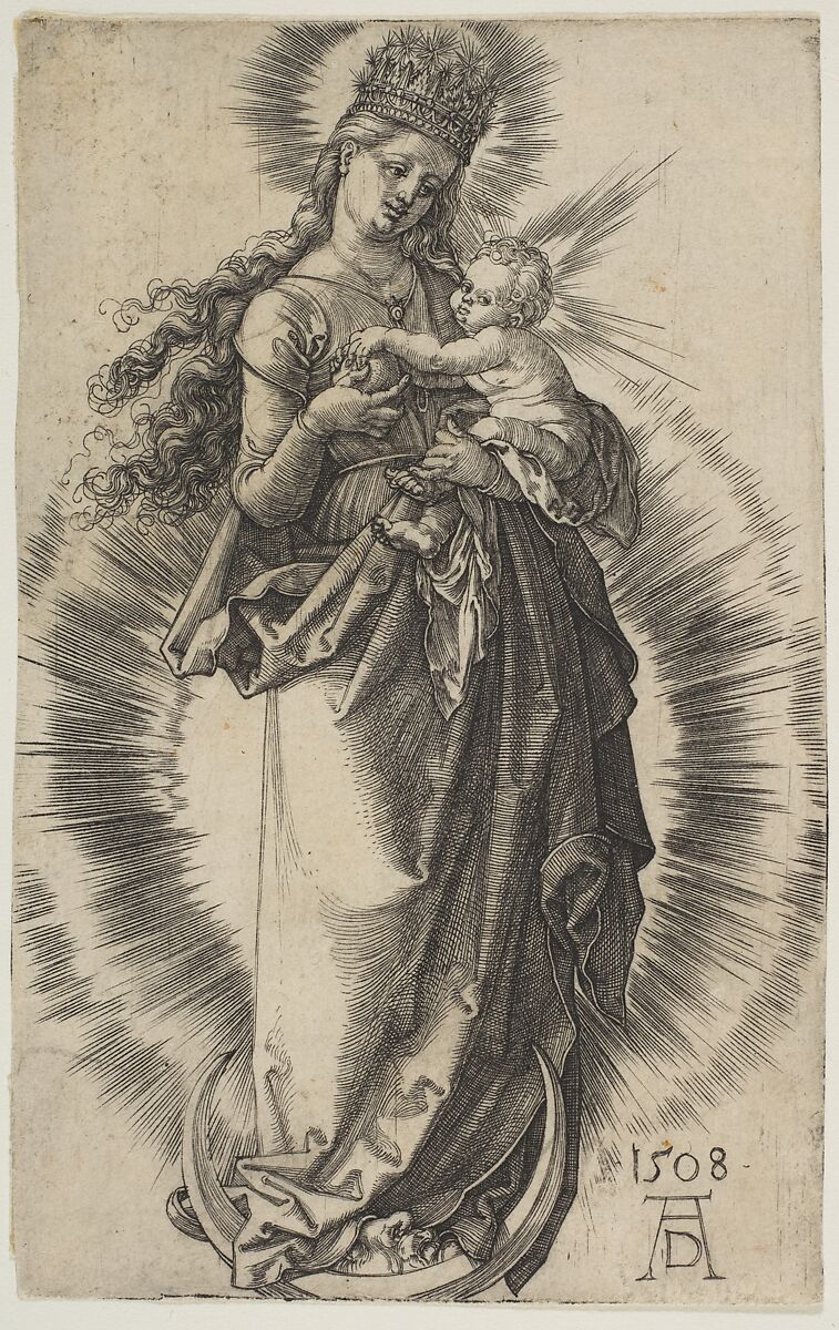 Virgin on the Crescent with a Starry Crown, Albrecht Dürer (German, Nuremberg 1471–1528 Nuremberg), Engraving 