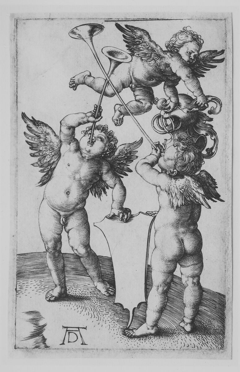 Three Putti with Trumpets, Albrecht Dürer (German, Nuremberg 1471–1528 Nuremberg), Engraving