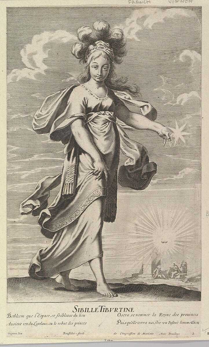 Sibylle Tiburtine, Gilles Rousselet (French, Paris 1614–1686 Paris), Engraving (figure by Rousselet) and etching (background by Bosse) 