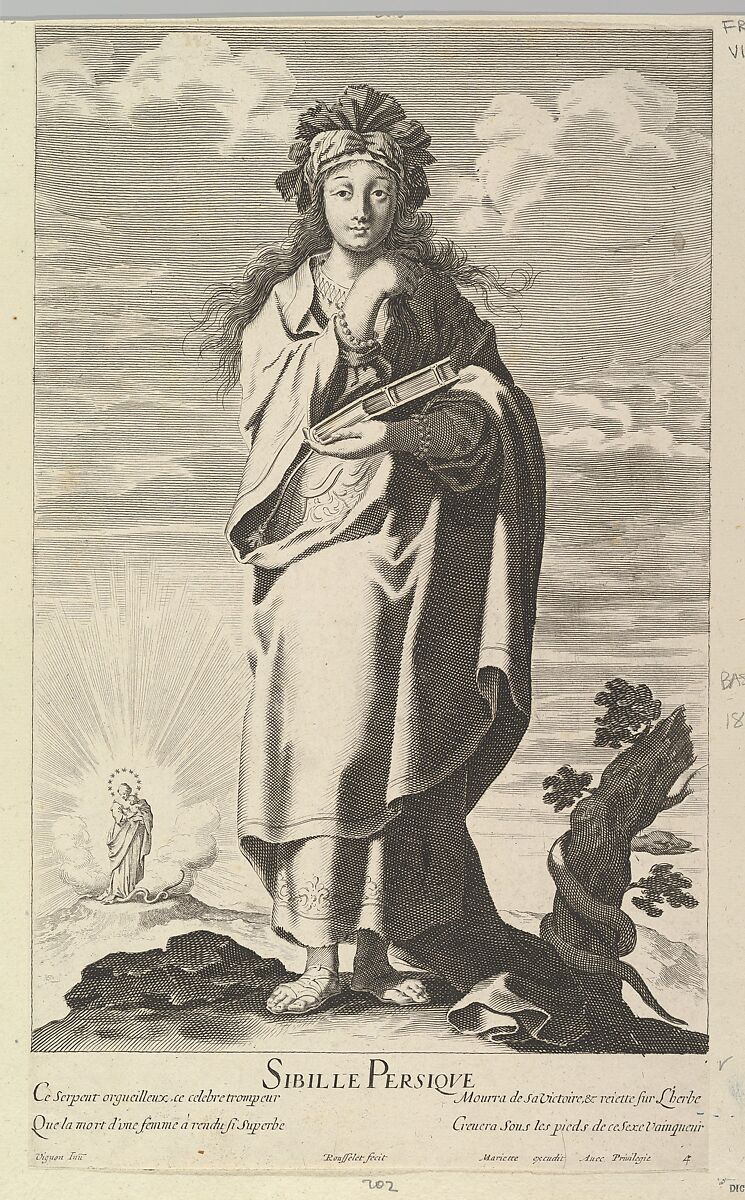 Sibylle Persique, Gilles Rousselet (French, Paris 1614–1686 Paris), Engraving (figure by Rousselet) and etching (background by Bosse) 
