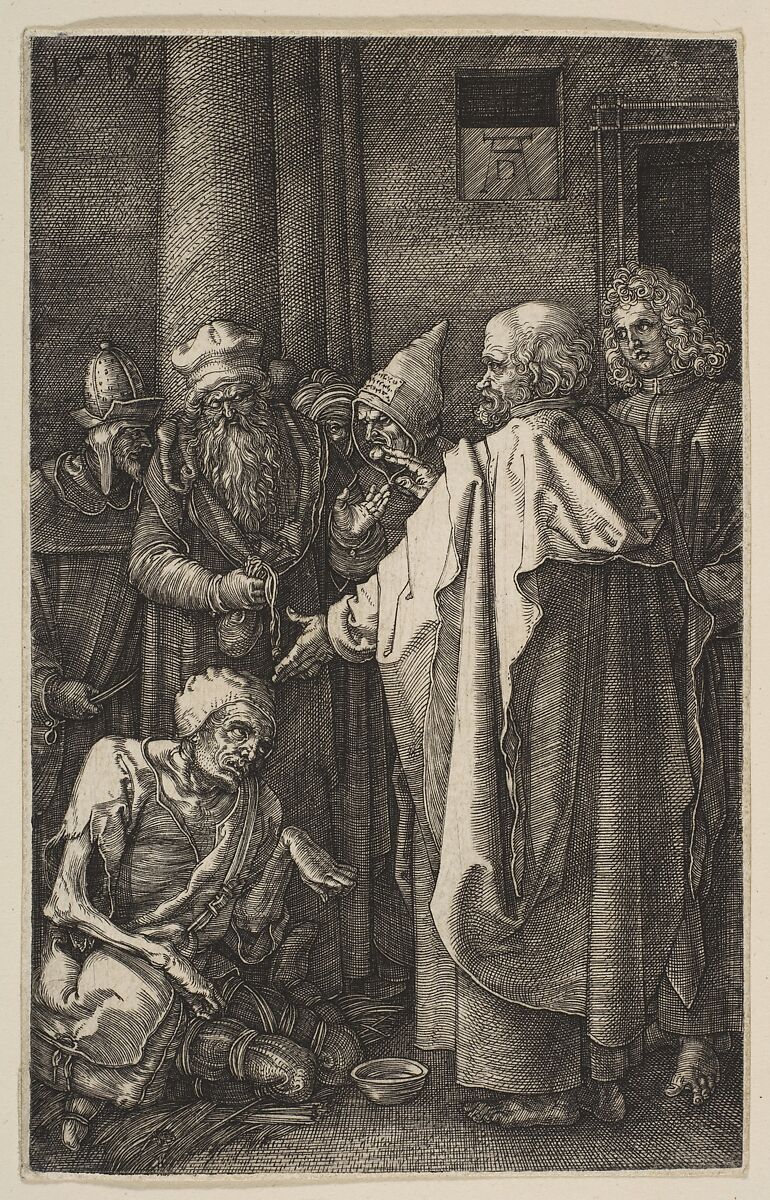 Saint Peter and Saint John at the Gate of the Temple, from "The Passion", Albrecht Dürer (German, Nuremberg 1471–1528 Nuremberg), Engraving 