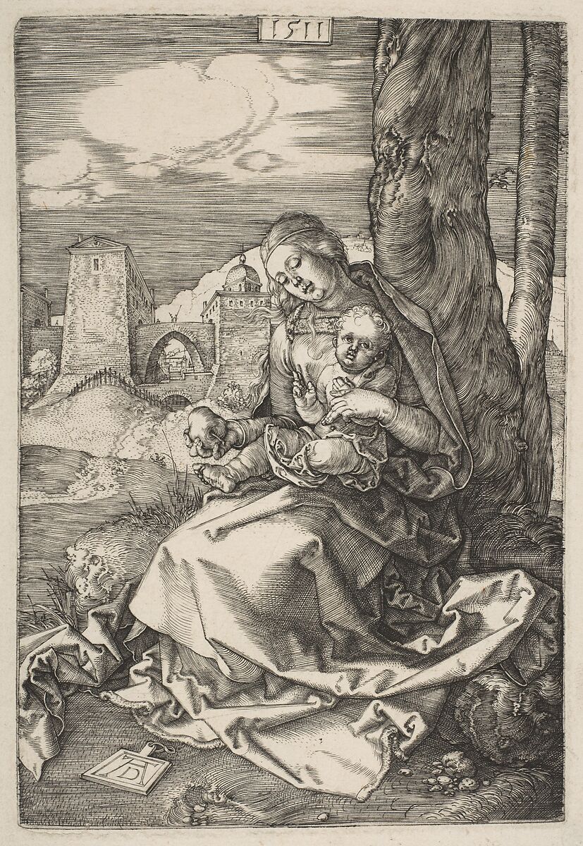 Virgin and Child with the Pear, Albrecht Dürer (German, Nuremberg 1471–1528 Nuremberg), Engraving 